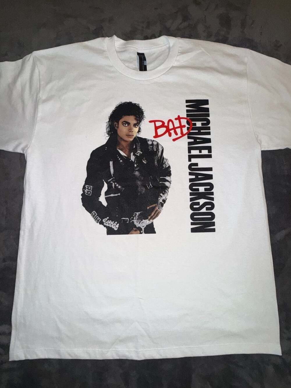 Michael Jackson Bad Album Cover White Graphic T-Shirt XL